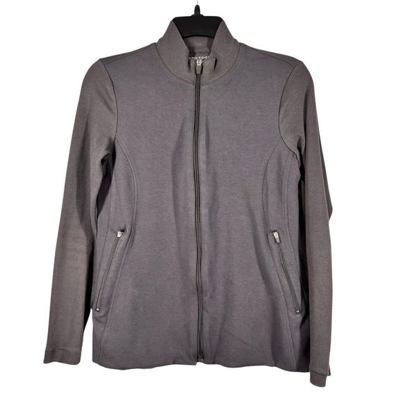 EILEEN Fisher Petite Womens Sz PS Fitted ZIP Up Jacket 2 ZIP Pockets Gray - Picture 1 of 6